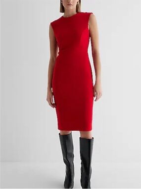Express Sleeveless Midi Sheath Dress in Bright Red